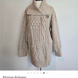 Kilronan Knitwear Vintage Beige 100% New Wool one button Chunky Cardigan Sz M